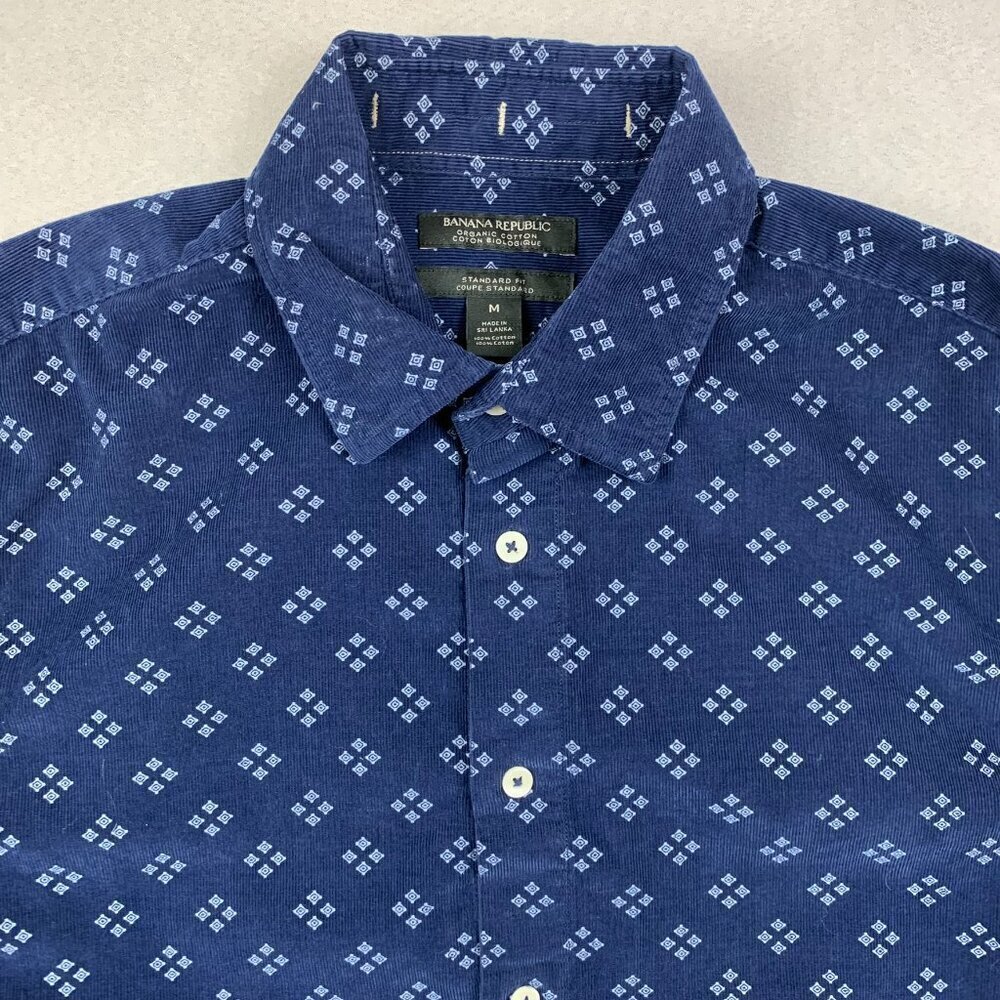 Banana Republic Mens Shirt Medium Blue Spotted Corduroy Button Up Organic Cotton - Picture 2 of 8